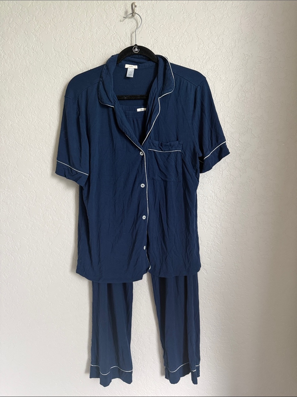 Eberjey Navy Pajama Set with White Piping